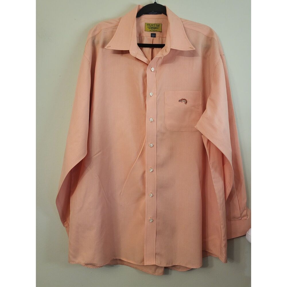 McLavy  Men‎ Orange Long Sleeve Button Front XXL 100% Cotton Wrinkle Free Fish